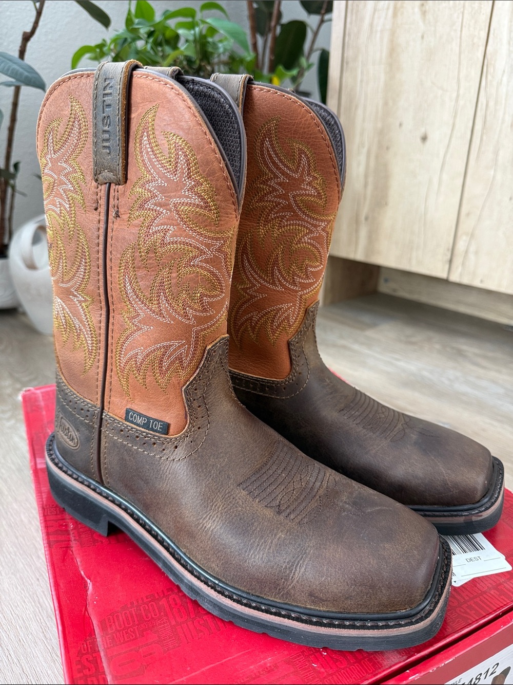 Justin Switch Brown/Tan Composite Toe Western Work Boots